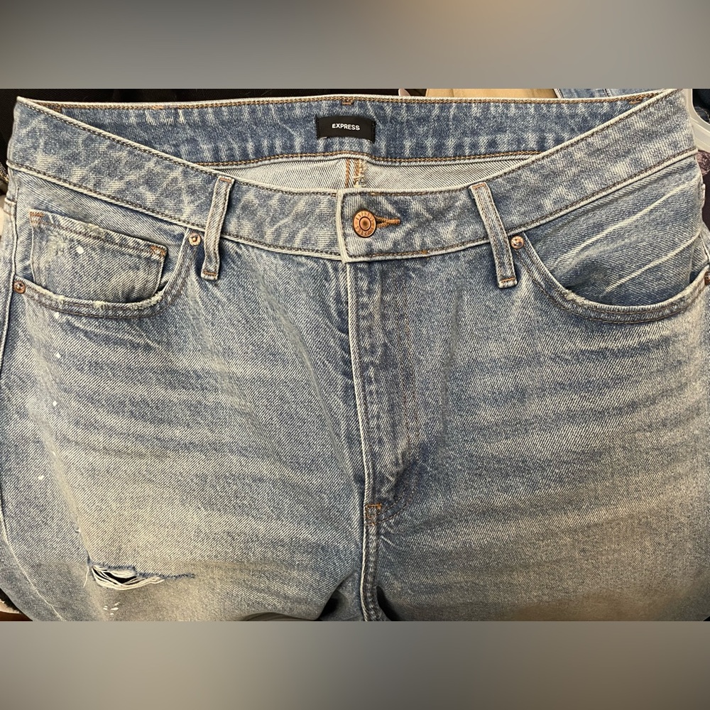 Express 50/50 Rigid Denim Blue Ribcage Straight Leg Jeans - Picture 3 of 6